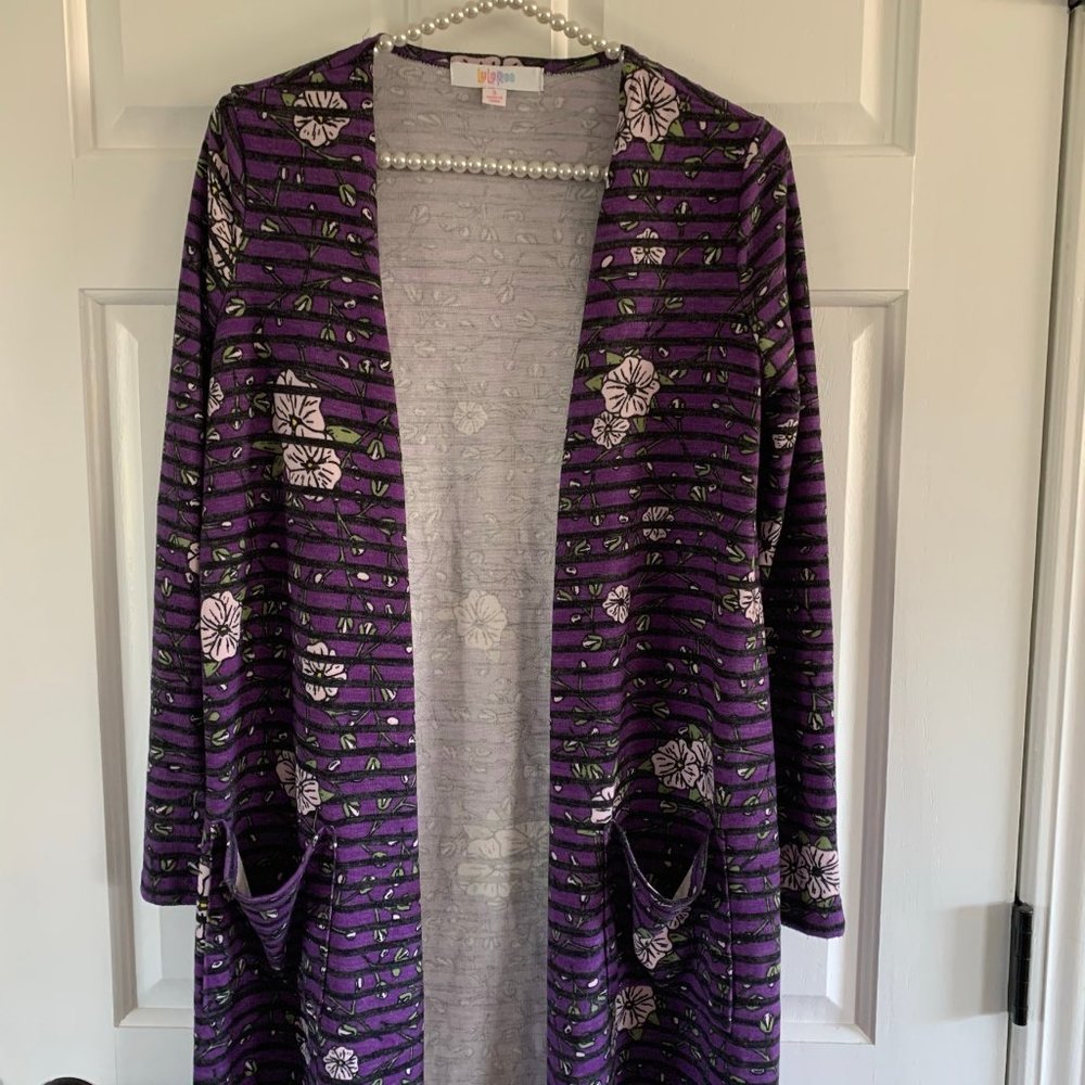 LuLaRoe Ladies Sarah Floral Long Cardigan Duster Sweater Size S - Picture 5 of 6
